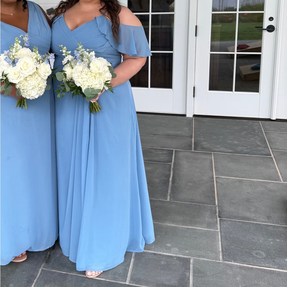 Azazie Light Blue Off-Shoulder Maxi Dress